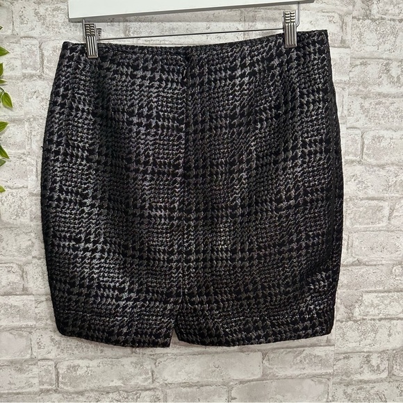 LIZ CLAIBORNE black gray metallic houndstooth festive holiday new years skirt - Picture 5 of 6